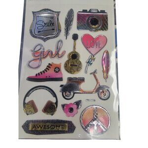 3D Puffy Stickers Sheet With Assorted Designs Of Camera Guitar Scooter & More Fo